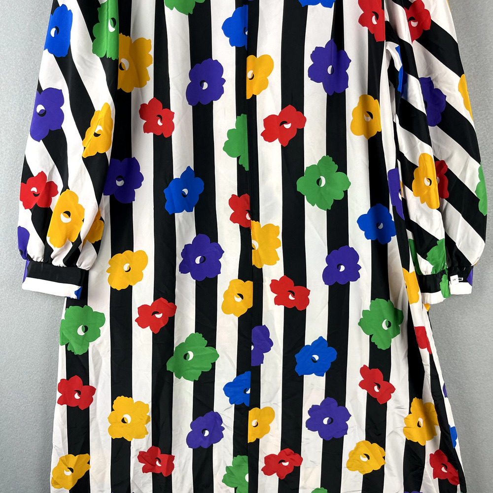 Vintage David Brown Saks Fifth Ave House Dress Womens Large Floral Stripe Artsy - Picture 3 of 16